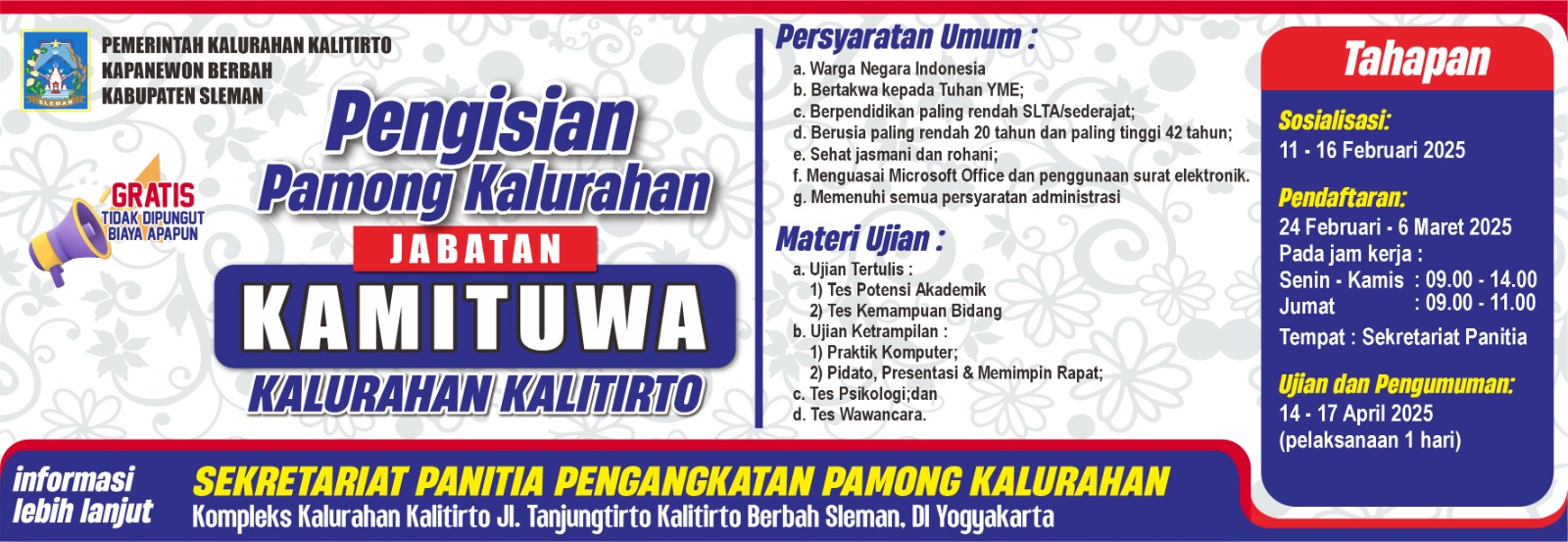 Info Pengisian Pamong Kalurahan Kalitirto